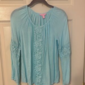 Lilly Pulitzer Elegant Blue Lace Detail Women's Top XS